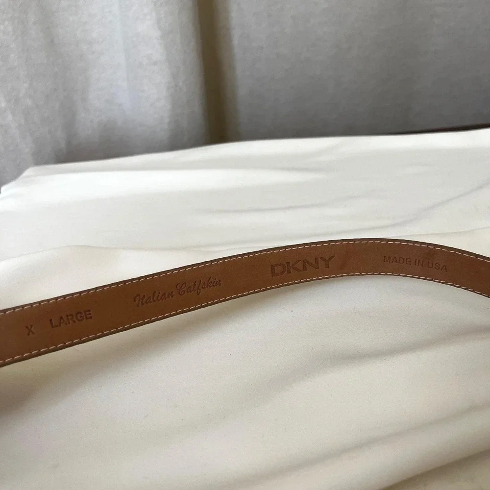 DKNY Italian Calfskin Snakeskin Belt XL Tan‎ Minimal Gold Buckle
